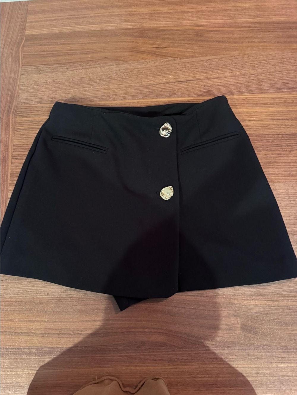 Zara Black High-Waist Dress Skort with Gold Buttons